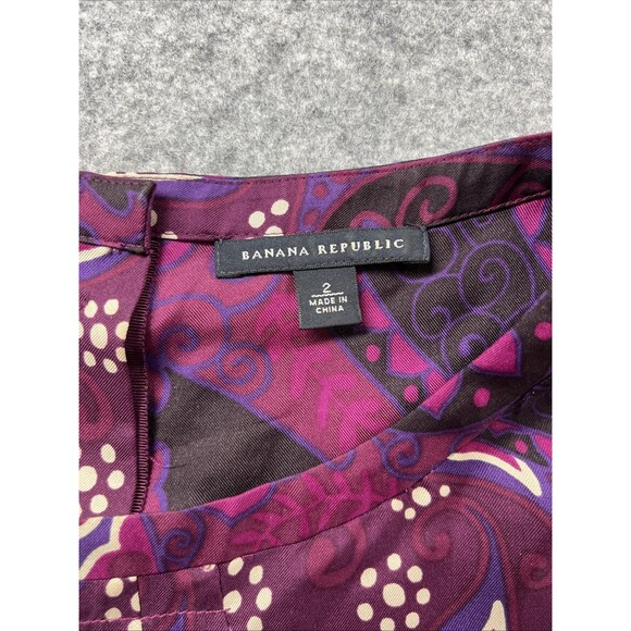 Banana Republic Silk Purple Pink Paisley Print 3/4 Sleeve Pleated Dress Size 2 - Picture 8 of 16